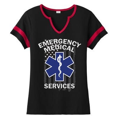 Emergency Medical Services Flag Ladies Halftime Notch Neck Tee