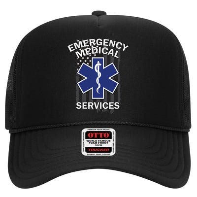 Emergency Medical Services Flag High Crown Mesh Back Trucker Hat