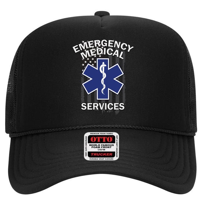 Emergency Medical Services Flag High Crown Mesh Back Trucker Hat