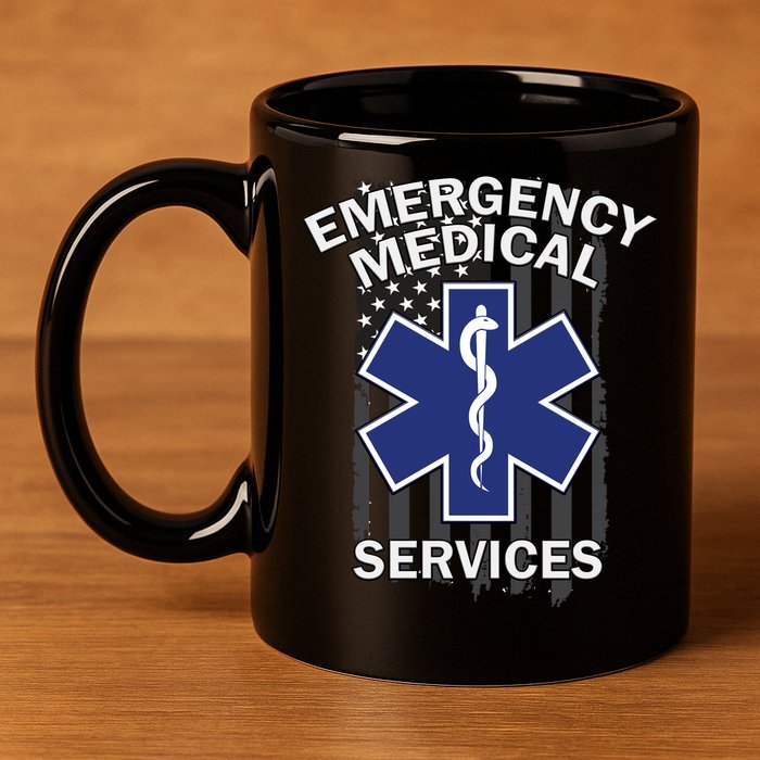 Emergency Medical Services Flag 11oz C Handle Ceramic Mug