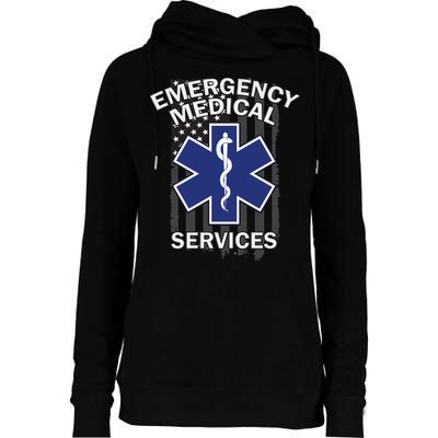 Emergency Medical Services Flag Womens Funnel Neck Pullover Hood