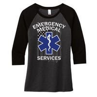 Emergency Medical Services Flag Women's Tri-Blend 3/4-Sleeve Raglan Shirt