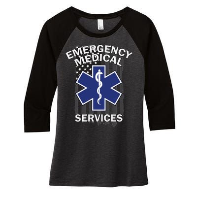 Emergency Medical Services Flag Women's Tri-Blend 3/4-Sleeve Raglan Shirt