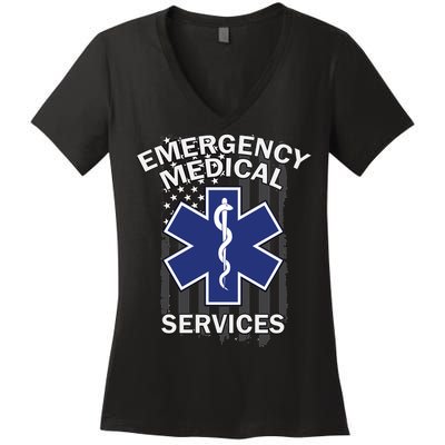 Emergency Medical Services Flag Women's V-Neck T-Shirt