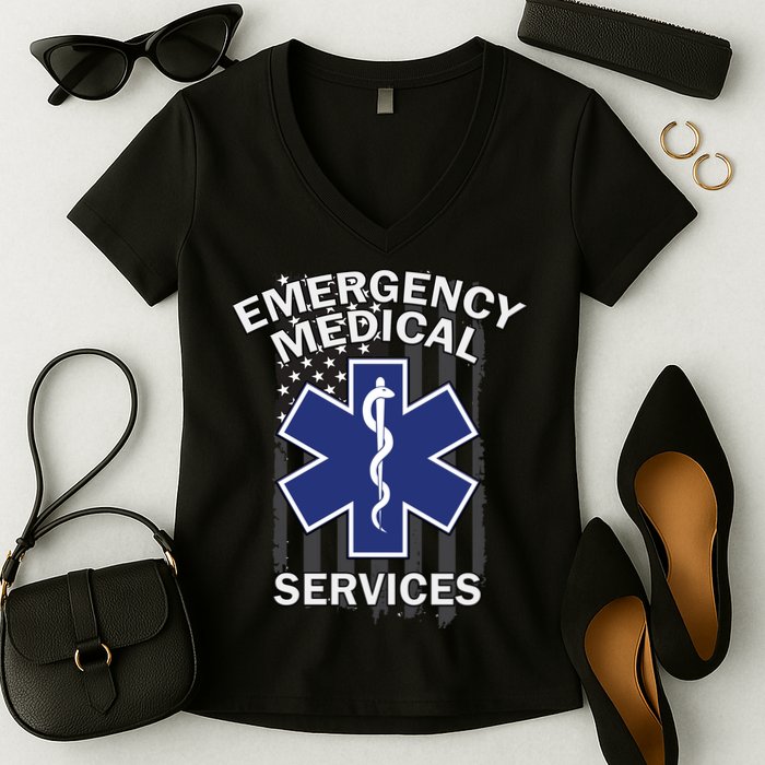 Emergency Medical Services Flag Women's V-Neck T-Shirt