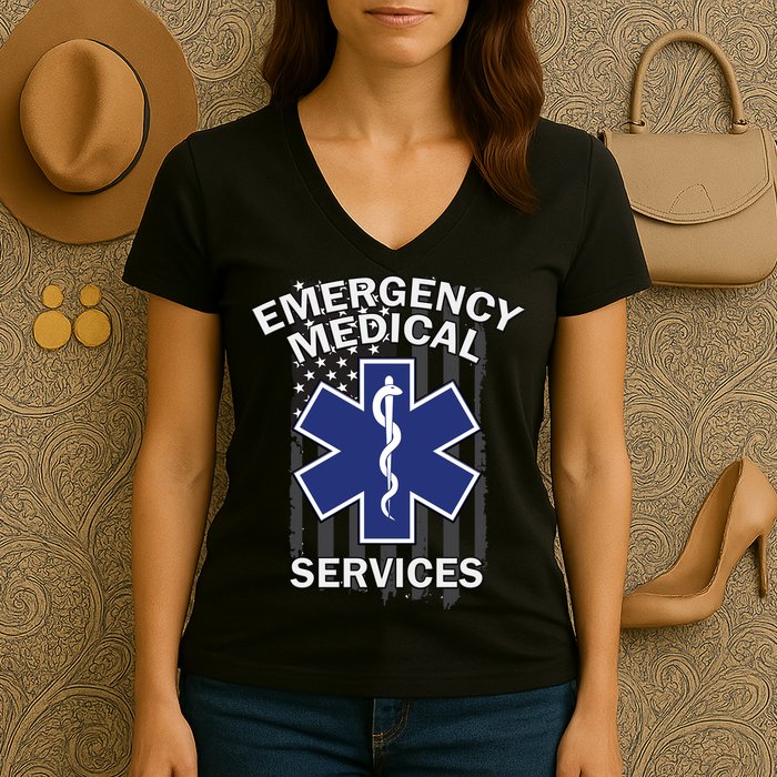 Emergency Medical Services Flag Women's V-Neck T-Shirt