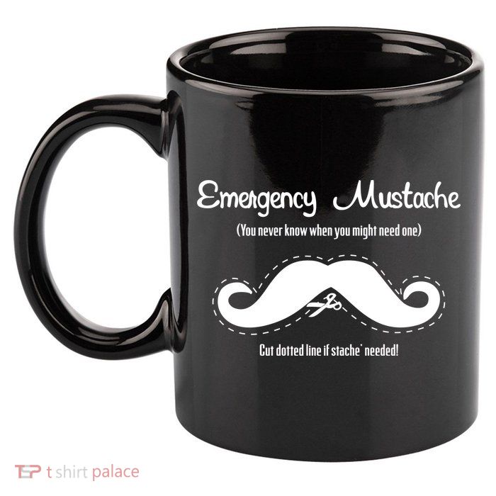 Emergency Mustache 11oz C Handle Ceramic Mug