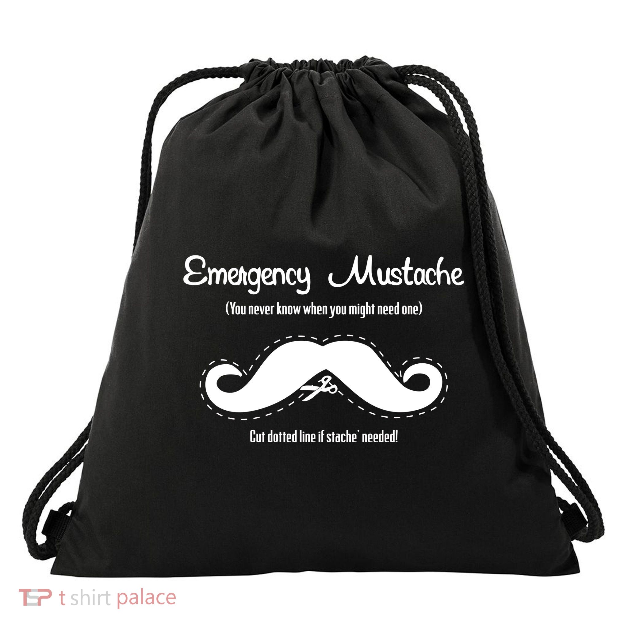 Emergency Mustache Drawstring Bag