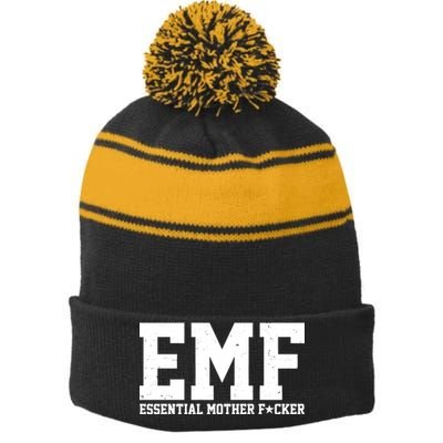 EMF Essential Mother F*cker Stripe Pom Pom Beanie