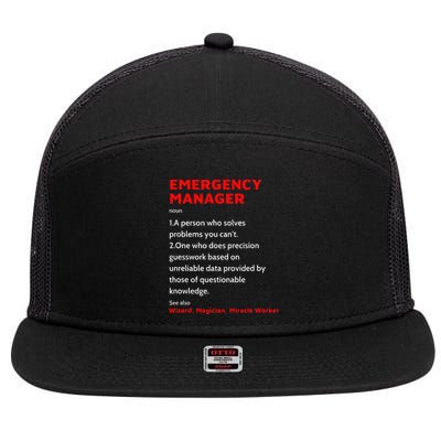 Emergency Manager Funny Management Definition Noun Miracle 7 Panel Mesh Trucker Snapback Hat