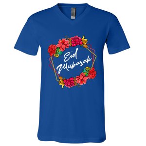 Eid Mubarak Floral Islamic For Muslim Gift V-Neck T-Shirt