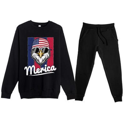 Eagle Merican Flag Eagle Patriotic Cool Gift Premium Crewneck Sweatsuit Set