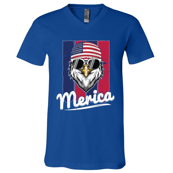 Eagle Merican Flag Eagle Patriotic Cool Gift V-Neck T-Shirt