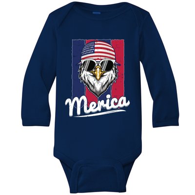 Eagle Merican Flag Eagle Patriotic Cool Gift Baby Long Sleeve Bodysuit