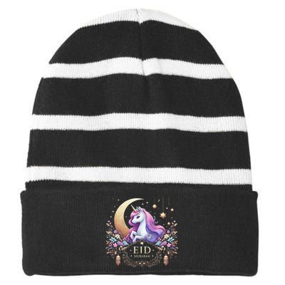 Eid Mubarak For K.Ids Mom Girl Eid Mubarak Unicorn Cute Gift Striped Beanie with Solid Band