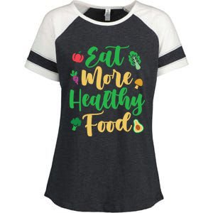 Eat More Healthy Food For Vegan Vegetable Vegetarian Gift Enza Ladies Jersey Colorblock Tee