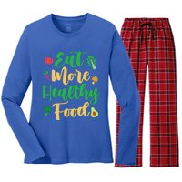 Eat More Healthy Food For Vegan Vegetable Vegetarian Gift Women's Long Sleeve Flannel Pajama Set 