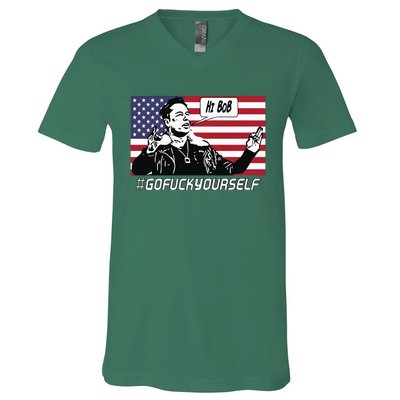 Elon Musk Hi Bob Gofuckyourself Usa Flag V-Neck T-Shirt