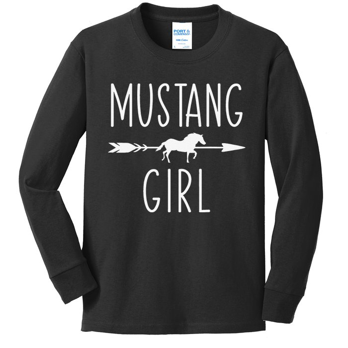 Equestrian Mustang Horse Girl Horses Lover Riding Racing Kids Long Sleeve Shirt