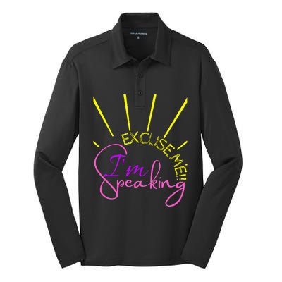 Excuse Me IM Speaking Funny Kamala Harris Silk Touch Performance Long Sleeve Polo