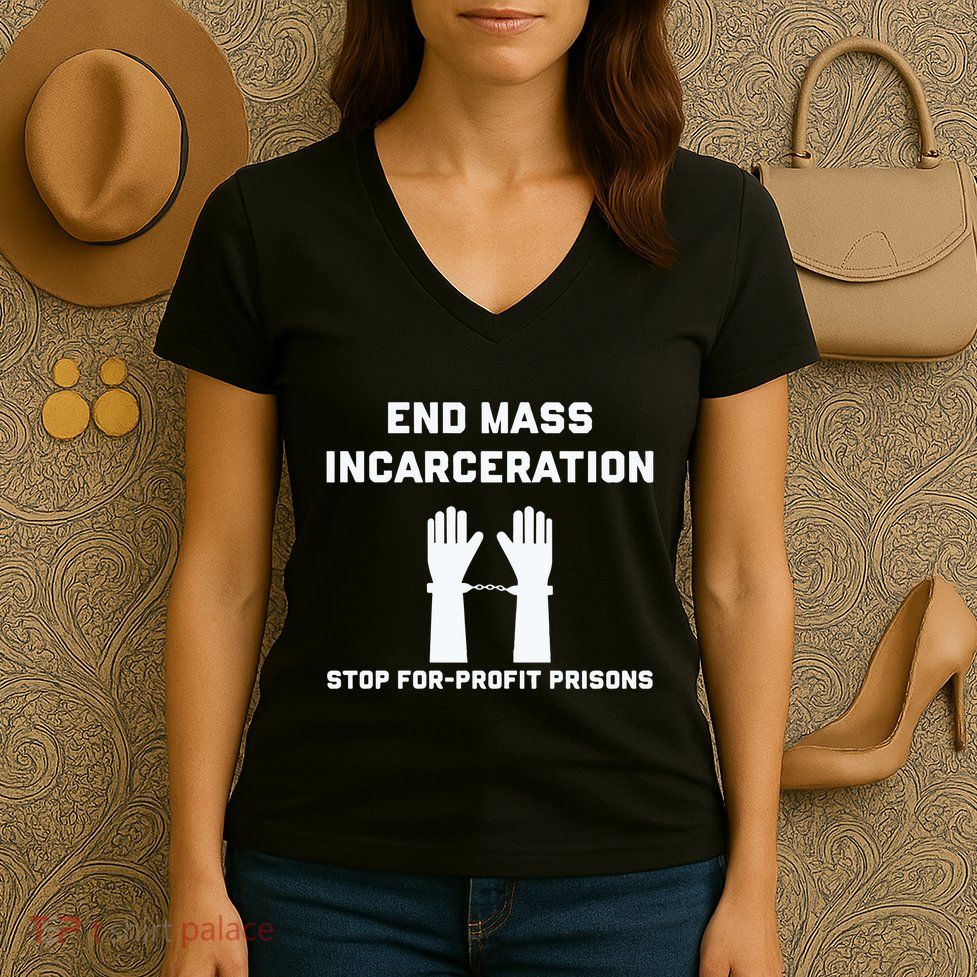 End Mass Incarceration Stop For Profit Prisons Women's V-Neck T-Shirt