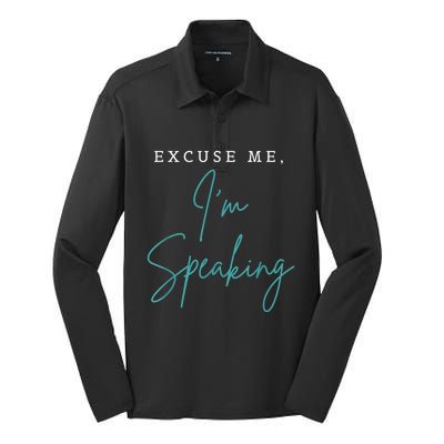 Excuse Me IM Speaking Funny Kamala Harris Joe Biden Trump Silk Touch Performance Long Sleeve Polo