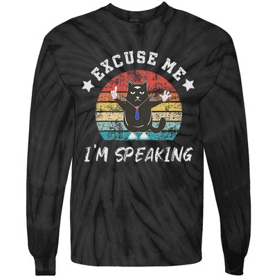 Excuse Me IM Speaking Funny Childless Cat Lady Kamala Tie-Dye Long Sleeve Shirt