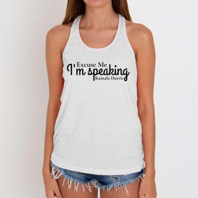 Excuse Me IM Speaking Kamala Harris Women's Knotted Racerback Tank