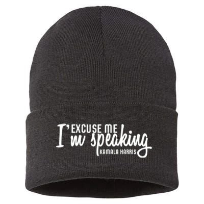 Excuse Me IM Speaking Kamala Harris Sustainable Knit Beanie