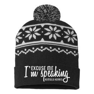 Excuse Me IM Speaking Kamala Harris Gift USA-Made Snowflake Beanie