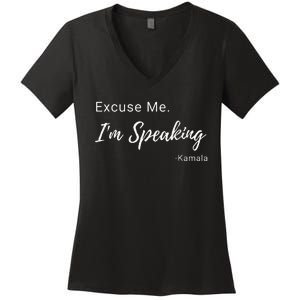 Excuse Me IM Speaking Kamala Harris Vp Funny Comedy Raglan Baseball Women's V-Neck T-Shirt