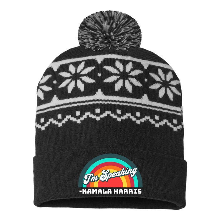 Excuse Me IM Speaking Kamala Harris Tim Walz Waltz 2024 USA-Made Snowflake Beanie