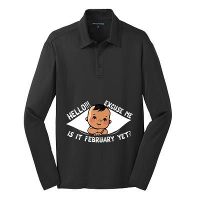 Excuse Me Is It February Yet Pregnancy Pregnant Mom To Be Silk Touch Performance Long Sleeve Polo