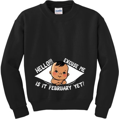 Excuse Me Is It February Yet Pregnancy Pregnant Mom To Be Kids Sweatshirt