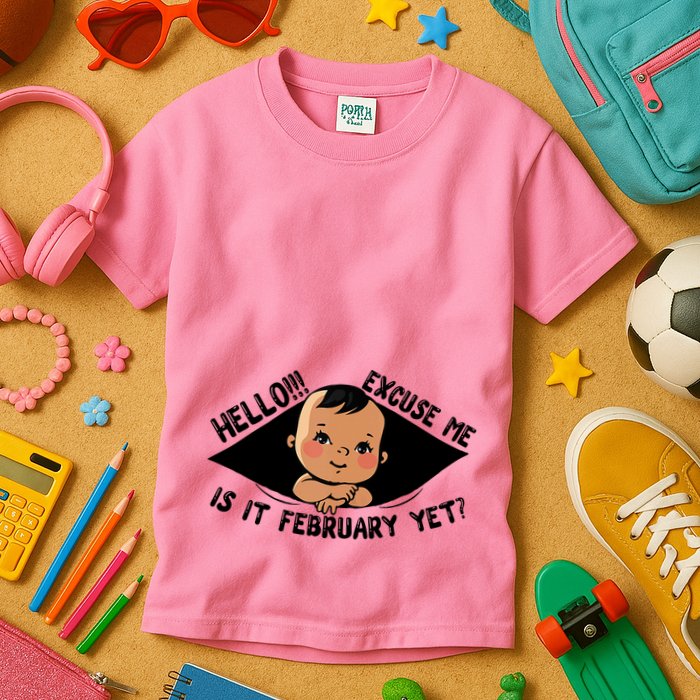 Excuse Me Is It February Yet Pregnancy Pregnant Mom To Be Kids T-Shirt