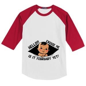 Excuse Me Is It February Yet Pregnancy Pregnant Mom To Be Kids Colorblock Raglan Jersey