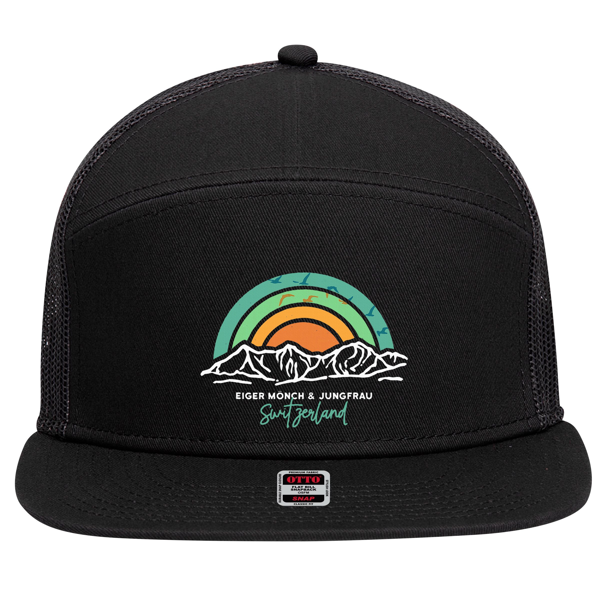 Eiger MöNch Jungfrau Eiger Monk Virgin Mountain Switzerland 7 Panel Mesh Trucker Snapback Hat