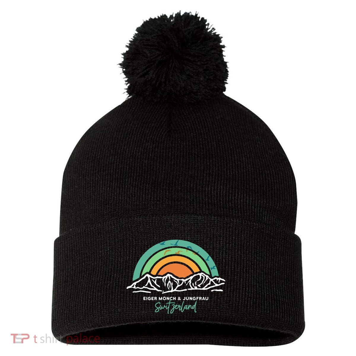 Eiger MöNch Jungfrau Eiger Monk Virgin Mountain Switzerland Pom Pom 12in Knit Beanie