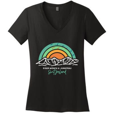 Eiger MöNch Jungfrau Eiger Monk Virgin Mountain Switzerland Women's V-Neck T-Shirt