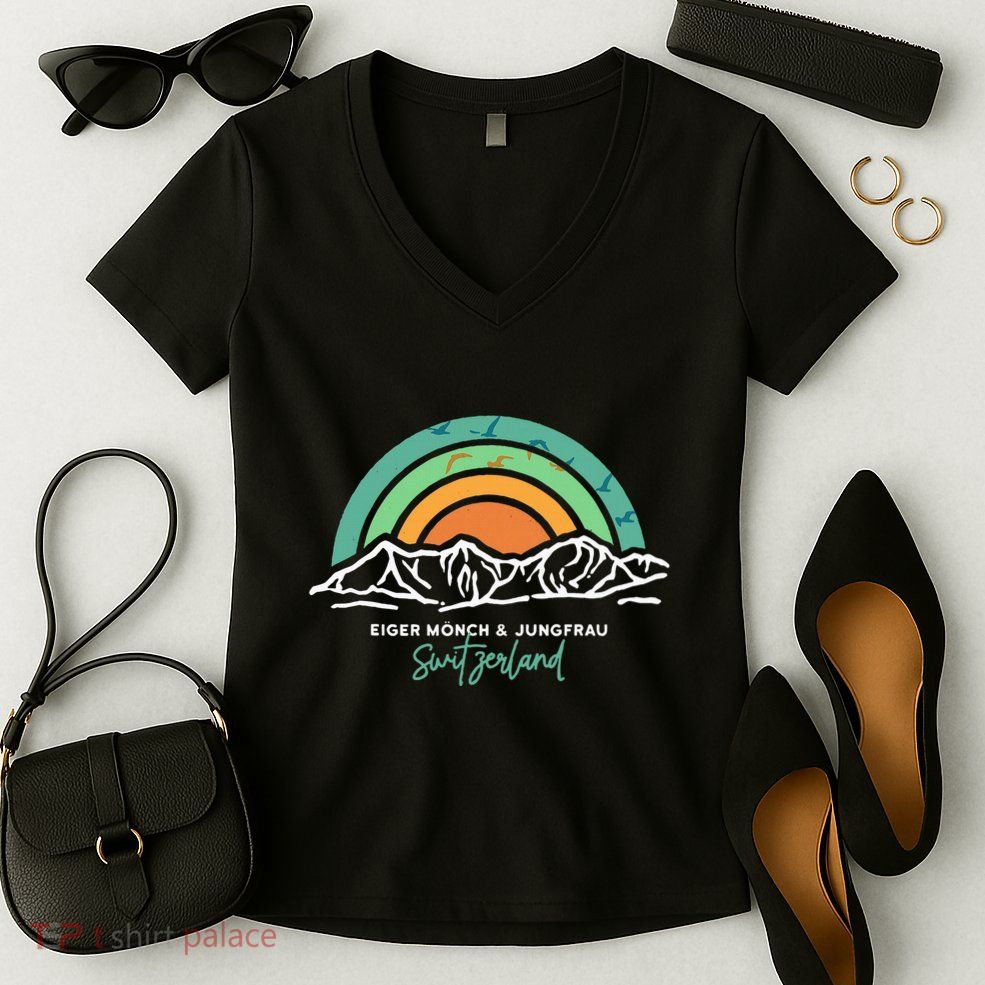 Eiger MöNch Jungfrau Eiger Monk Virgin Mountain Switzerland Women's V-Neck T-Shirt