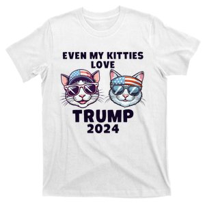 Even My Kitties Love Trump 2024 Funny American Flag Cats T-Shirt