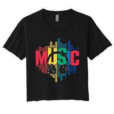 Electronic Music Lover Dj Retro Headphones Women's Crop Top Tee