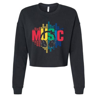 Electronic Music Lover Dj Retro Headphones Cropped Pullover Crew