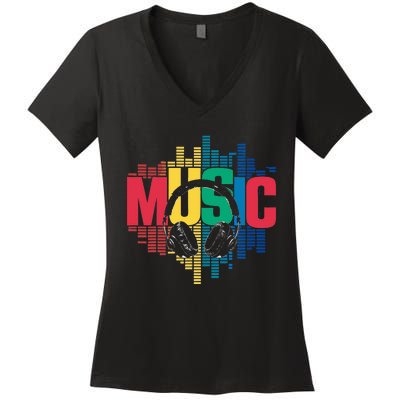 Electronic Music Lover Dj Retro Headphones Women's V-Neck T-Shirt