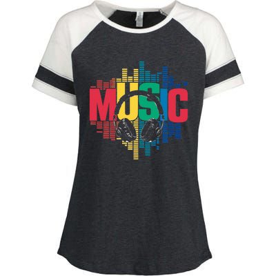 Electronic Music Lover Dj Retro Headphones Enza Ladies Jersey Colorblock Tee