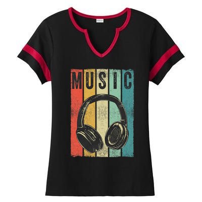 Electronic Music Lover DJ Gift Vintage Retro Headphones Ladies Halftime Notch Neck Tee