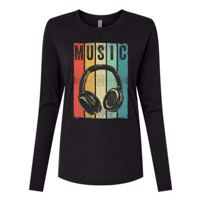 Electronic Music Lover DJ Gift Vintage Retro Headphones Womens Cotton Relaxed Long Sleeve T-Shirt