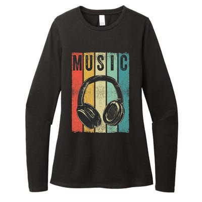 Electronic Music Lover DJ Gift Vintage Retro Headphones Womens CVC Long Sleeve Shirt