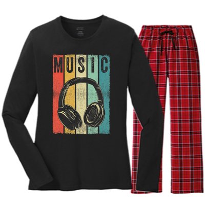 Electronic Music Lover DJ Gift Vintage Retro Headphones Women's Long Sleeve Flannel Pajama Set 