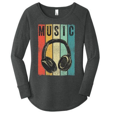 Electronic Music Lover DJ Gift Vintage Retro Headphones Women's Perfect Tri Tunic Long Sleeve Shirt